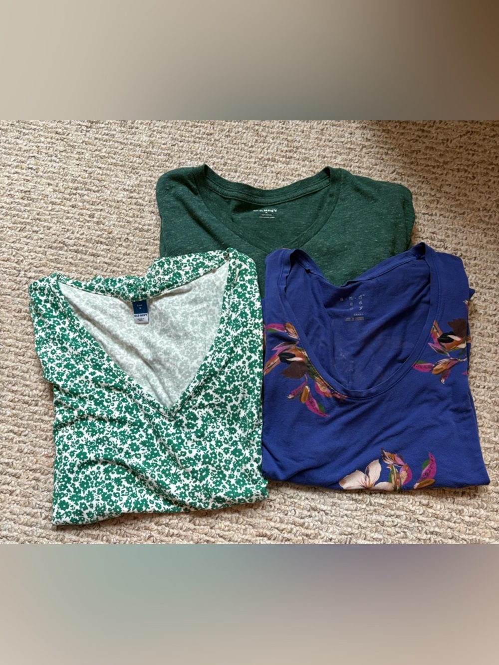 Set of 3 Women's Tops - Old Navy and A New Day- Green, Forest Green, Navy Floral